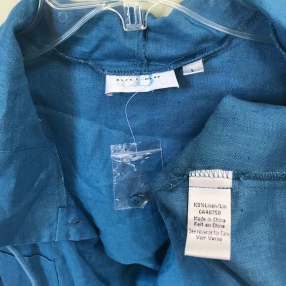 Alice Blue NEW Linen Shirt Hoodie Shirt Jacket Pockets Slits Button Minimalist L - Picture 10 of 15
